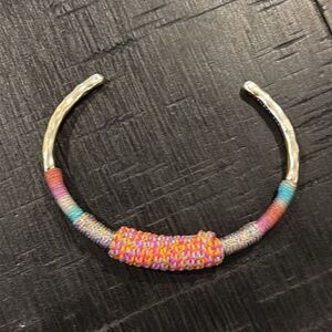 Kendra Scott Knit Threading Cuff Bracelet Multicolor Silver Tone Hammered